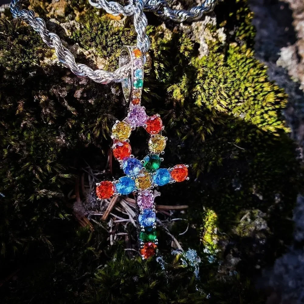 Multicolored Diamond Ankh Necklace